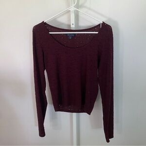 American Eagle Burgundy Soft & Sexy Floral Embroidered Long Sleeve Top